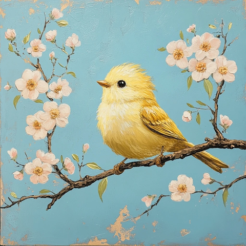 金鸟在假想花枝上