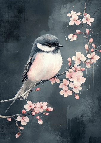 樱花枝头上的国王鸟