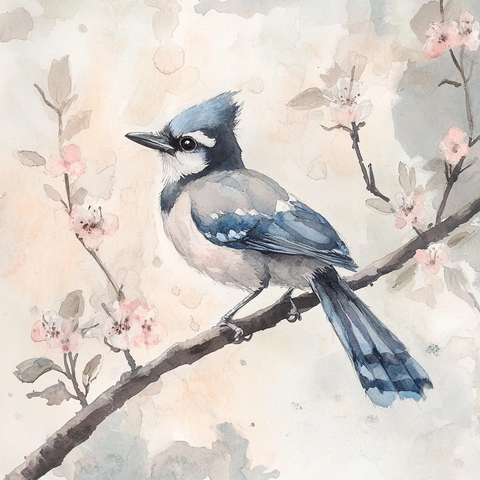 星鸦栖息花叶枝头