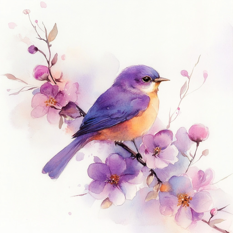 紫鸟栖息花开背景