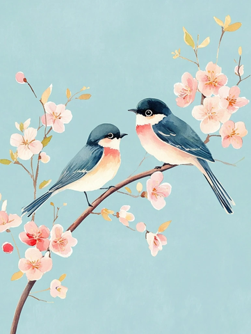 花鸟枝头精致瓷绘