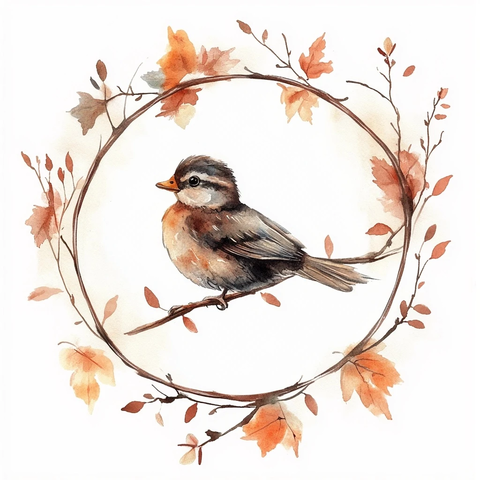 小鸭子栖息圆环树枝