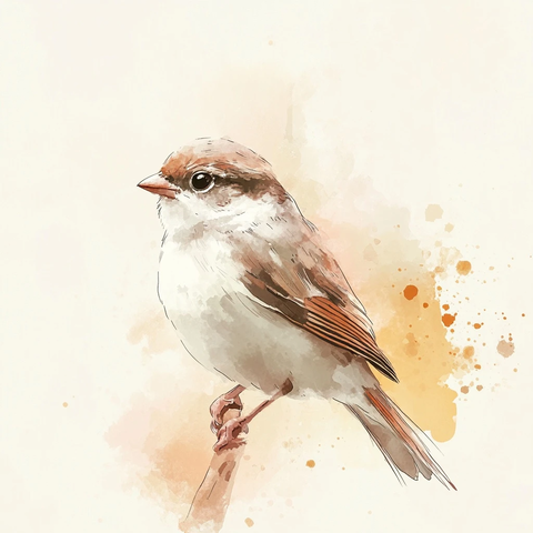 温柔麻雀水彩插画