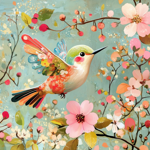 蝴蝶飞向花朵插画