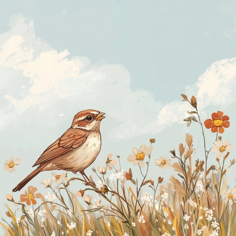 春日花朵小鸟晴空