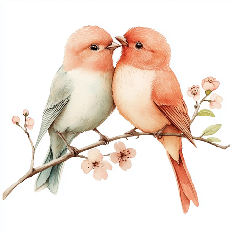 两只爱情鸟停靠细枝