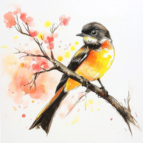 鸟儿栖息树枝欢快鸣叫