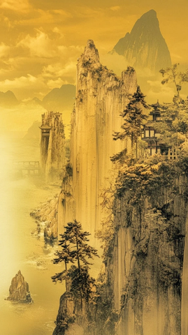 悬崖峭壁上的古建筑风景