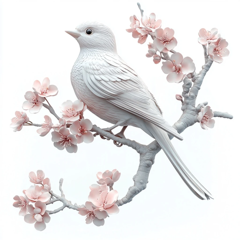 鸟类雕塑樱花枝头