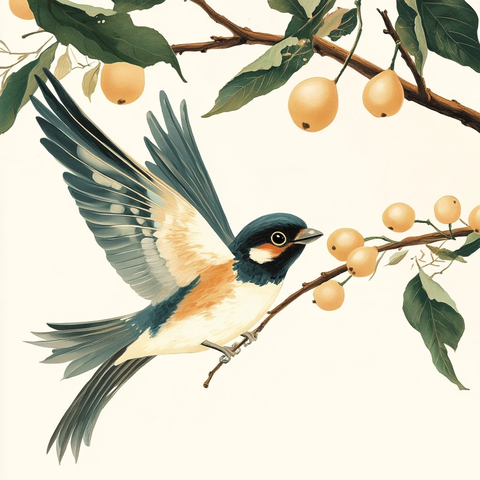 鸟衔龙眼飞落枝头