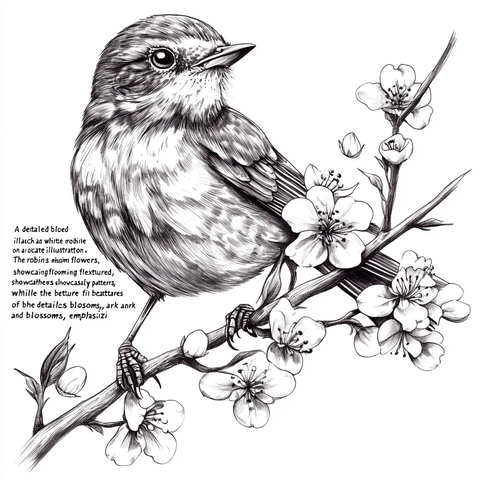 知更鸟栖息花枝