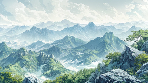 云雾缭绕的崇山峻岭风景