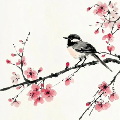 鸟立春枝花绽开