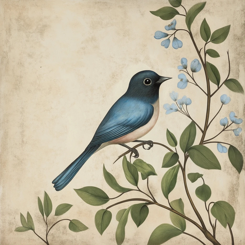 蓝鸟植物图案设计