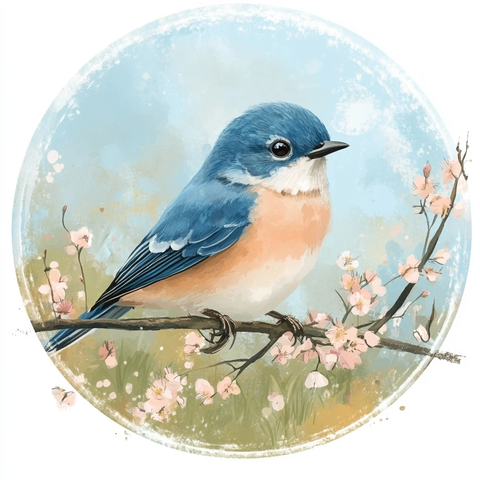 蓝鸟栖息春日花枝