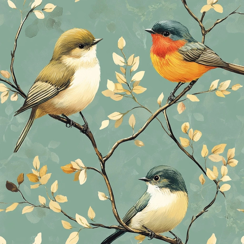 鸟儿枝头绿色图案