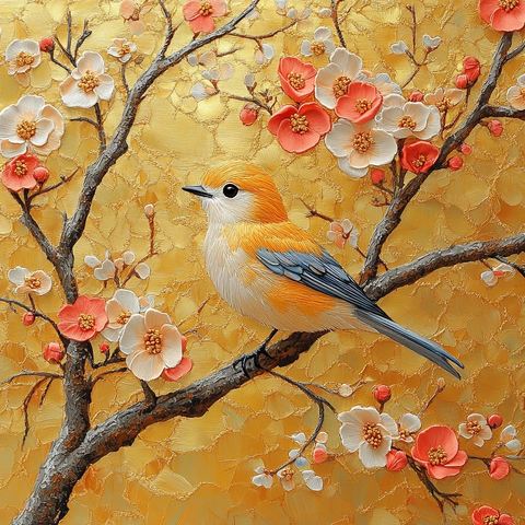 绣花鸟图案壁画