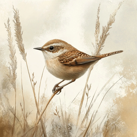 水彩细节的超写实鹪鹩