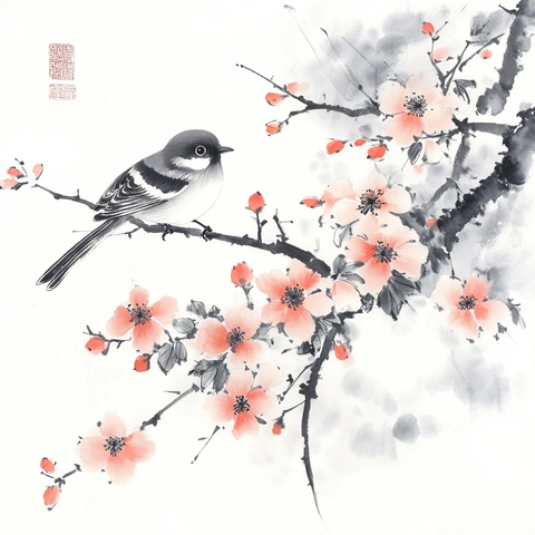 花鸟画黑白线描