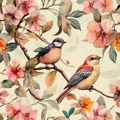 花鸟水彩无缝图案