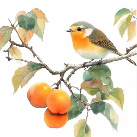 鸟儿栖息柿子树枝头