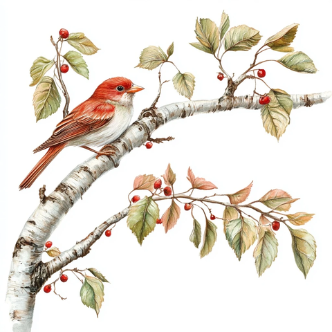 桦树枝夜莺歌唱