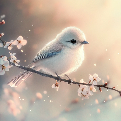 银白鸟栖息绽放枝头