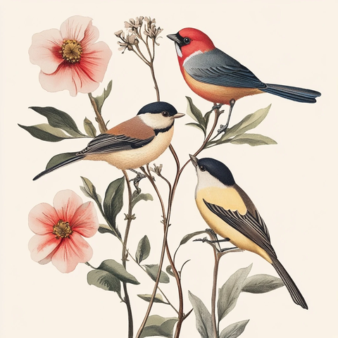鸟类植物插画