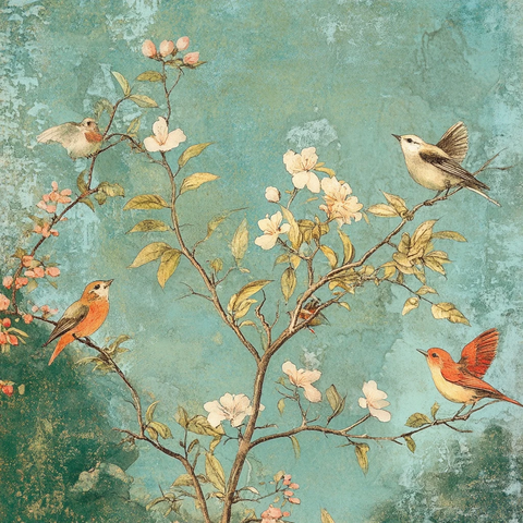 春日树木鸟群图