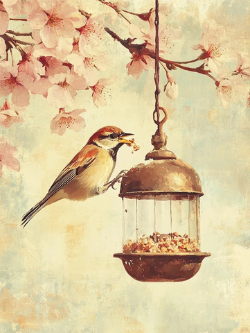 鸟儿觅食花鸟画