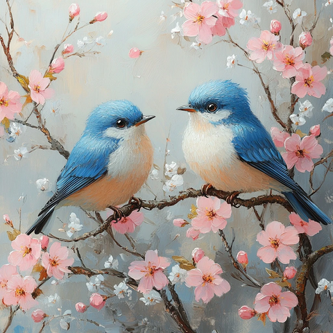 蓝鸟樱桃枝头静坐