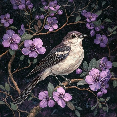 知更鸟树上紫色花