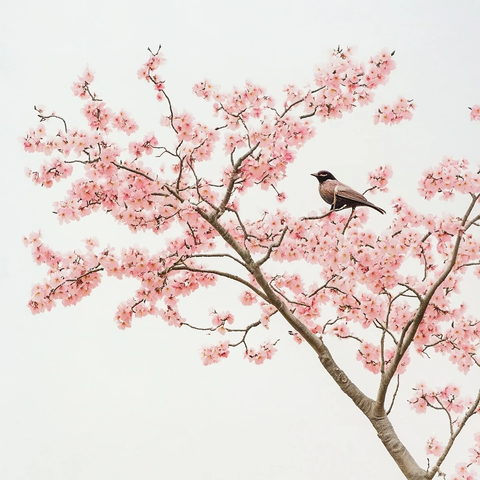 粉花树枝上的鸟