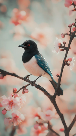 梅花绽放喜鹊翩跹