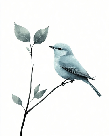 一只鸟在树枝叶上