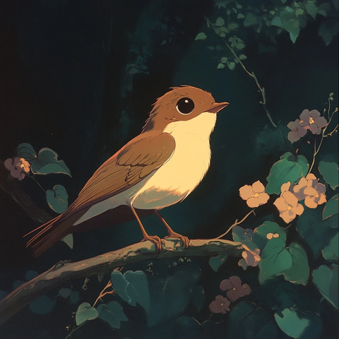 夜莺与吉卜力风格插画