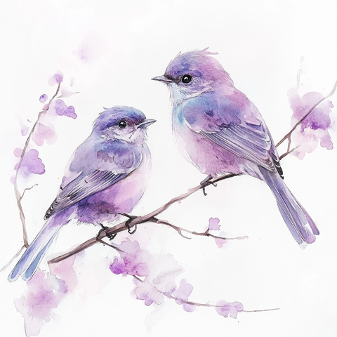 紫色水彩鸟类绘画