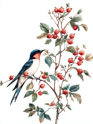 玫瑰果丛中的燕子