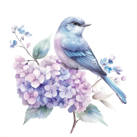 鸟儿栖息绣球花