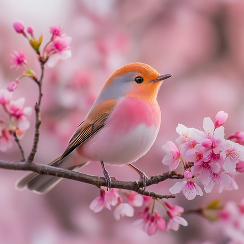 樱花树上的粉色渐变鸟