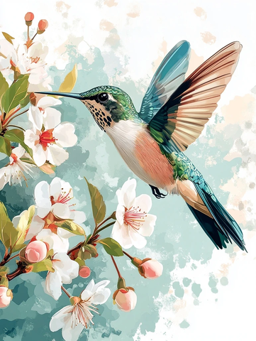 蜂鸟悬停桃色花朵