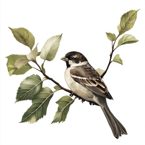 麻雀栖息树枝自然光