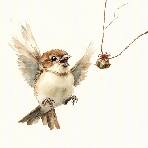 冬日小鸟携礼飞翔