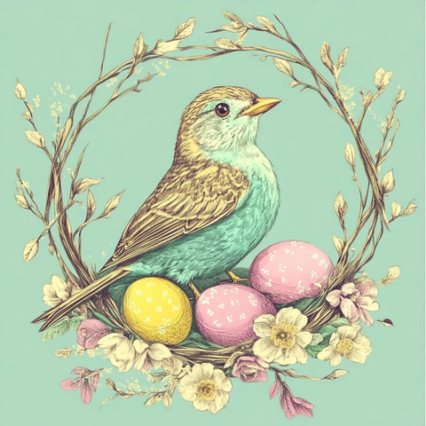 复活节鸟与彩蛋插画