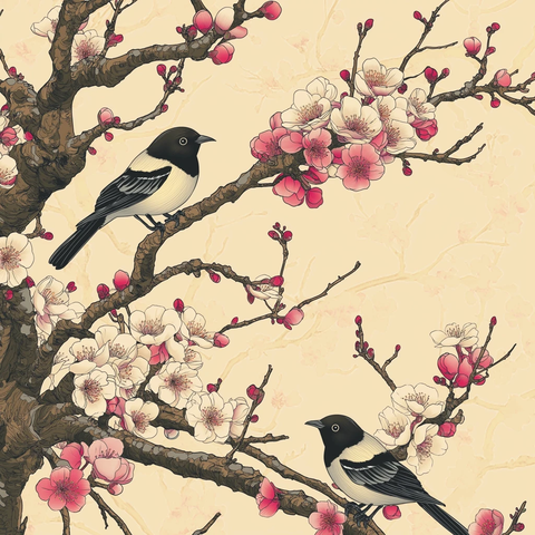 梅花与喜鹊传统插画