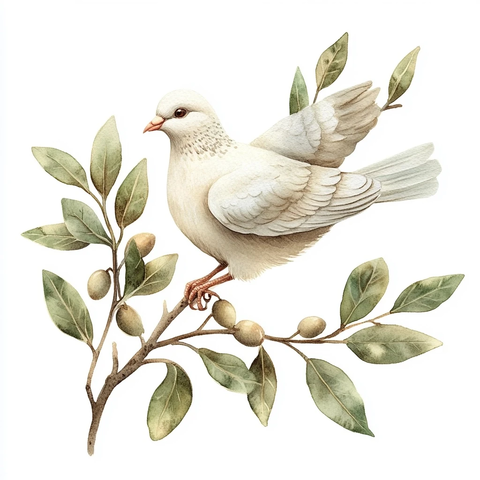 橄榄枝与和平鸽水彩画