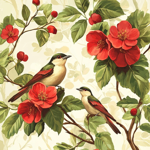 红花绿叶枝头鸟歇