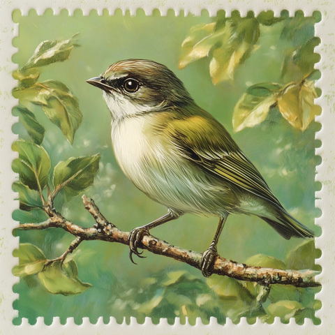 鸟栖树枝邮票设计