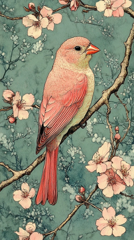 花卉细线鸟类插画