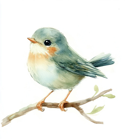 白底淡彩小鸟图案